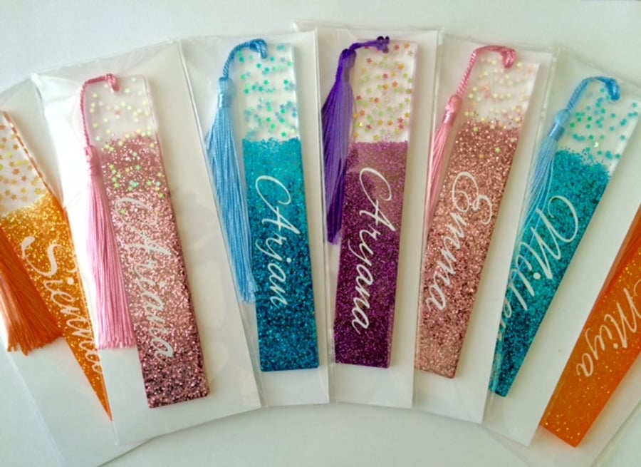 Personalised resin stars bookmark, resin glitter bookmark, resin bookmark gift, 