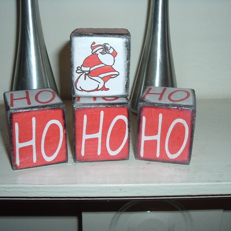 shabby chic distressed set 4 cubes ho ho ho christmas
