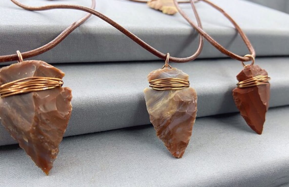 Raw Mookaite Jasper Arrowhead Pendant on Leather Cord Unisex