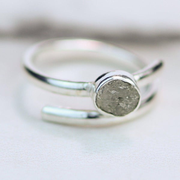 Silver raw diamond ring - raw diamond - rough diamond - diamond ring - silver di