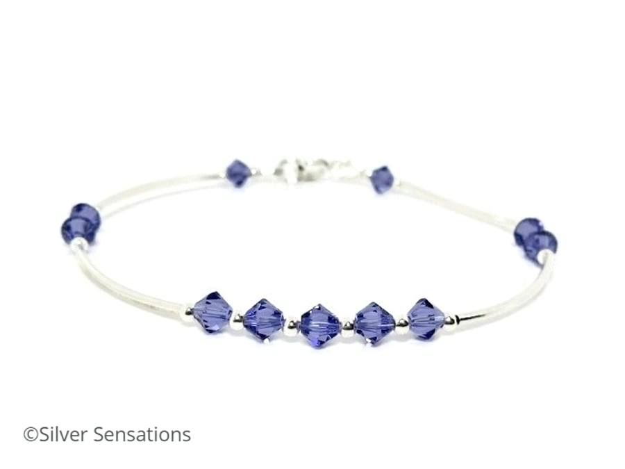 Sparkly Purple Crystal Bangle Bracelet With Premium Crystals & .925 Silver