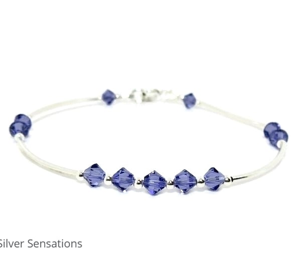 Sparkly Light Purple Crystal Bangle Bracelet With Swarovski Crystals & Silver