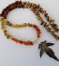 Maple Leaf Pendant Necklace with Mixed Gemstone Nuggets, Autumn Shades