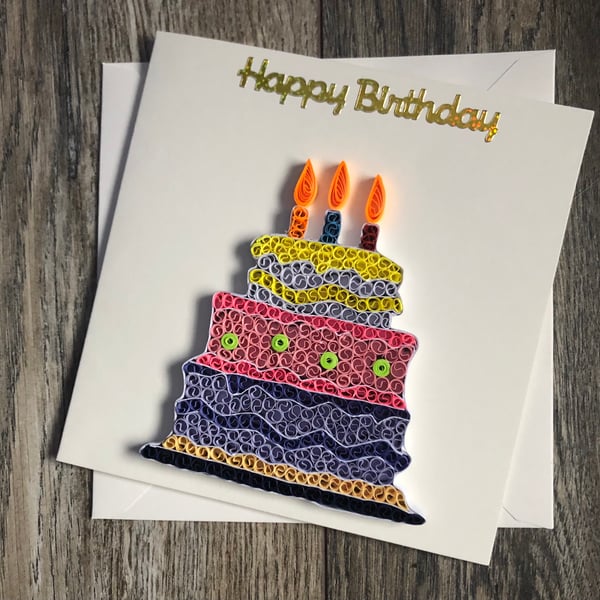 Handmade quilled birthday cake card