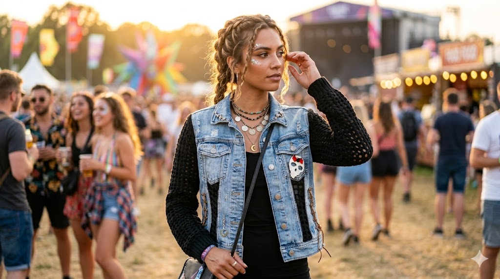 Custom XS Zara Recycled Denim Jacket Mesh Crochet Sleeves, Tibetan Bead Piercing