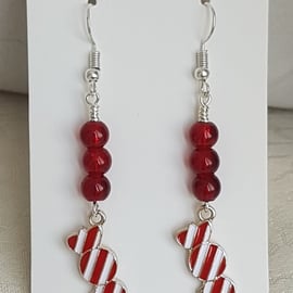 Trick or Treat Red and White Striped Candy Earrings 