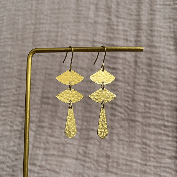Chinese couplet brass earrings, gold earrings, China New Year, gift for her
