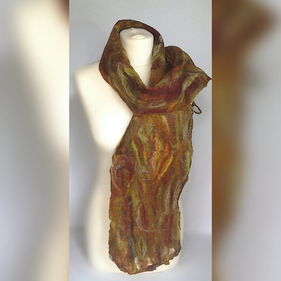 Scarf - hand felted merino and silk  lightweight scarf