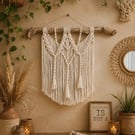 Boho Macrame Wall Hanging, Cream Cotton Fiber Art Tapestry