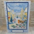 Handmade Christmas card - village snow scene with robin