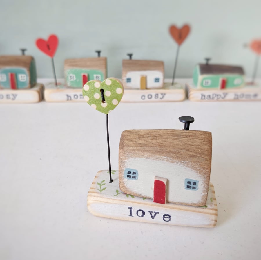 Little Wooden Handmade House and Base in a Bag - love 
