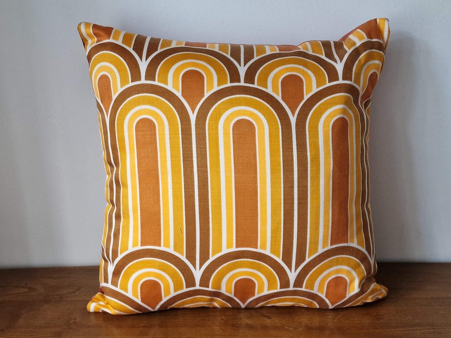 Handmade cushion cover vintage 1970s geometric fabric