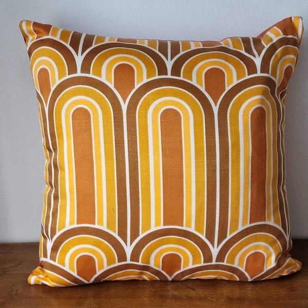 Handmade cushion cover vintage 1970s geometric fabric