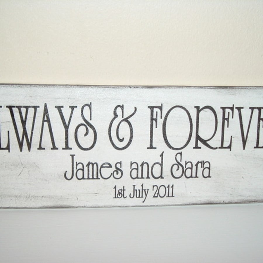 shabby chic distressed plaque - wedding/engagement-personalised