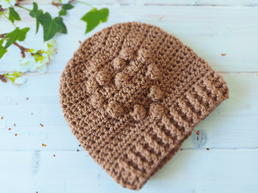 Crochet Baby Heart Beanie Hat in Mocha - Size 0-3 Months - seconds sunday