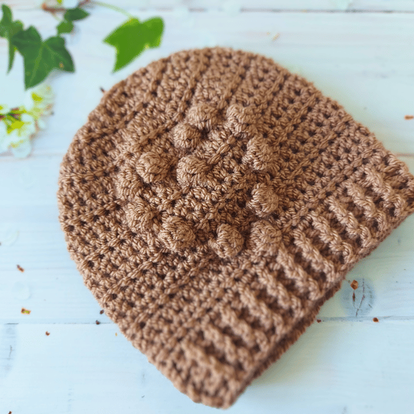 Crochet Baby Heart Beanie Hat in Mocha - Size 0-3 Months - seconds sunday