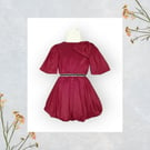 Red Taffeta Puffball Dress With Silver Elastic Waist. Age 4-5yrs. G35