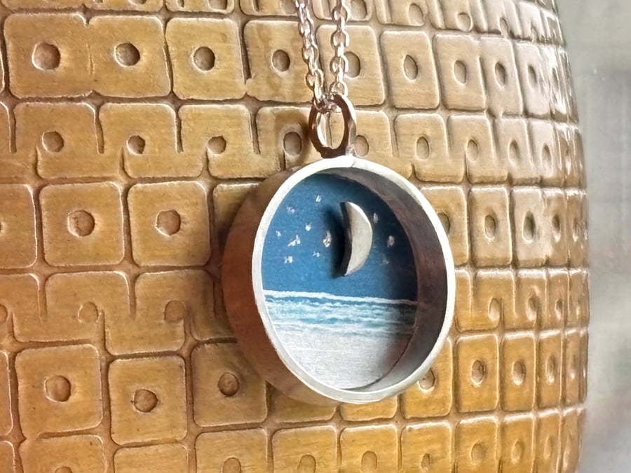 Tiny moon and sea necklace