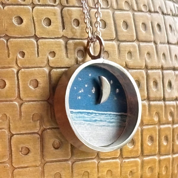 Tiny moon and sea necklace