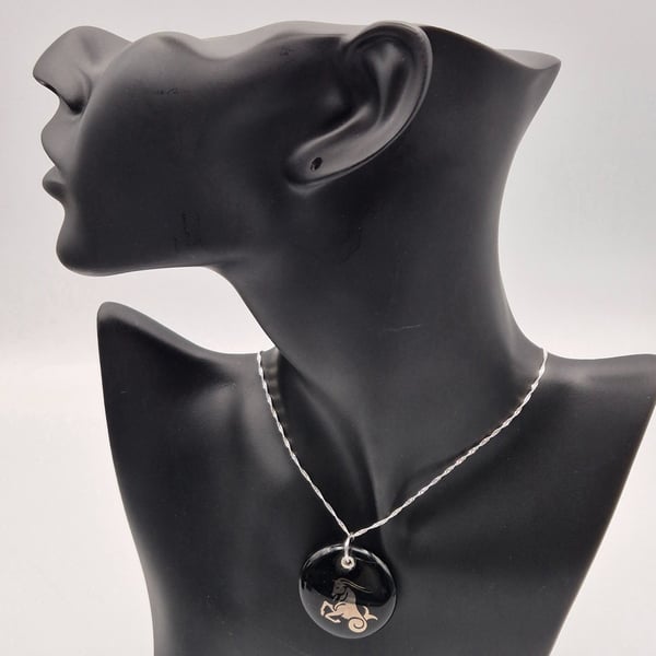 Capricorn Fused Glass Pendant with Real Platinum Lustre Symbol