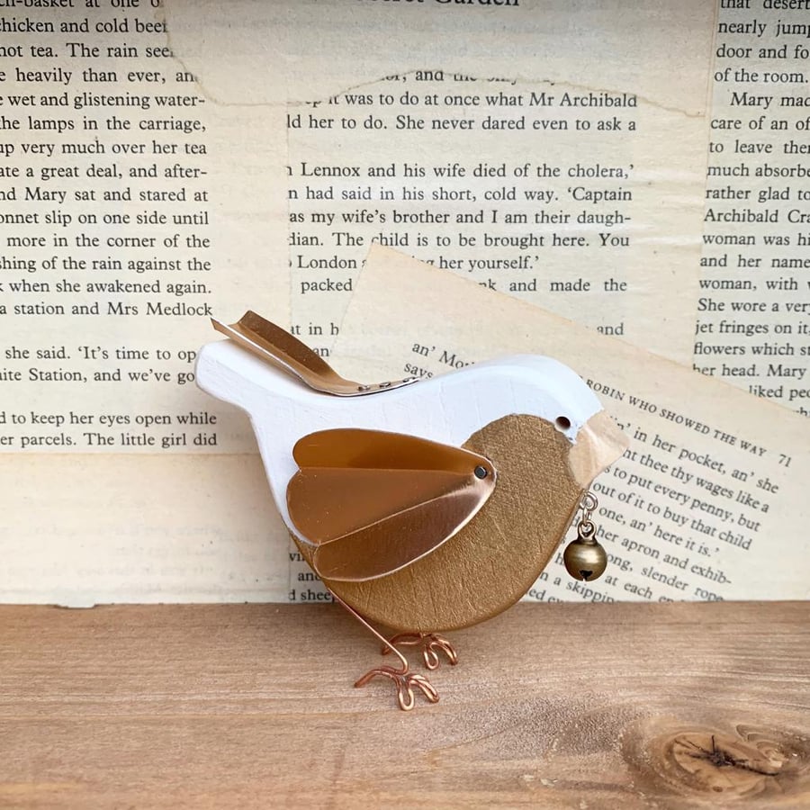 Golden Wooden Jingle Bird with Bell 