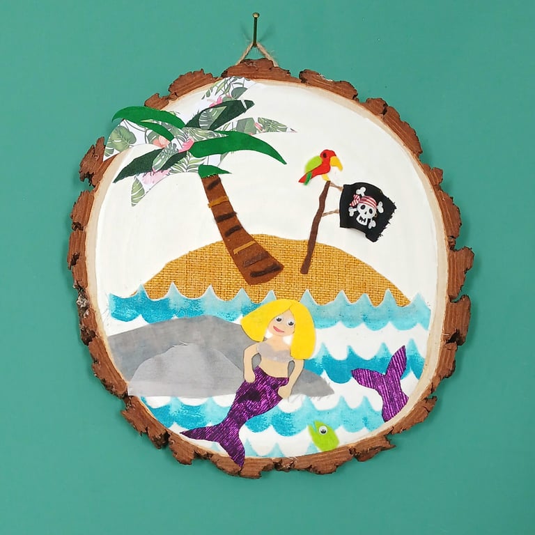 Wooden wall art mermaid and pirate flag