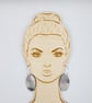 Grey and white hand printed dangle oval shaped earrings  - Image 1