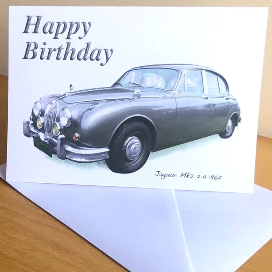 Jaguar Mk2 2.4 1962 (Grey) - Birthday, Anniversary, Retirement or Plain Card