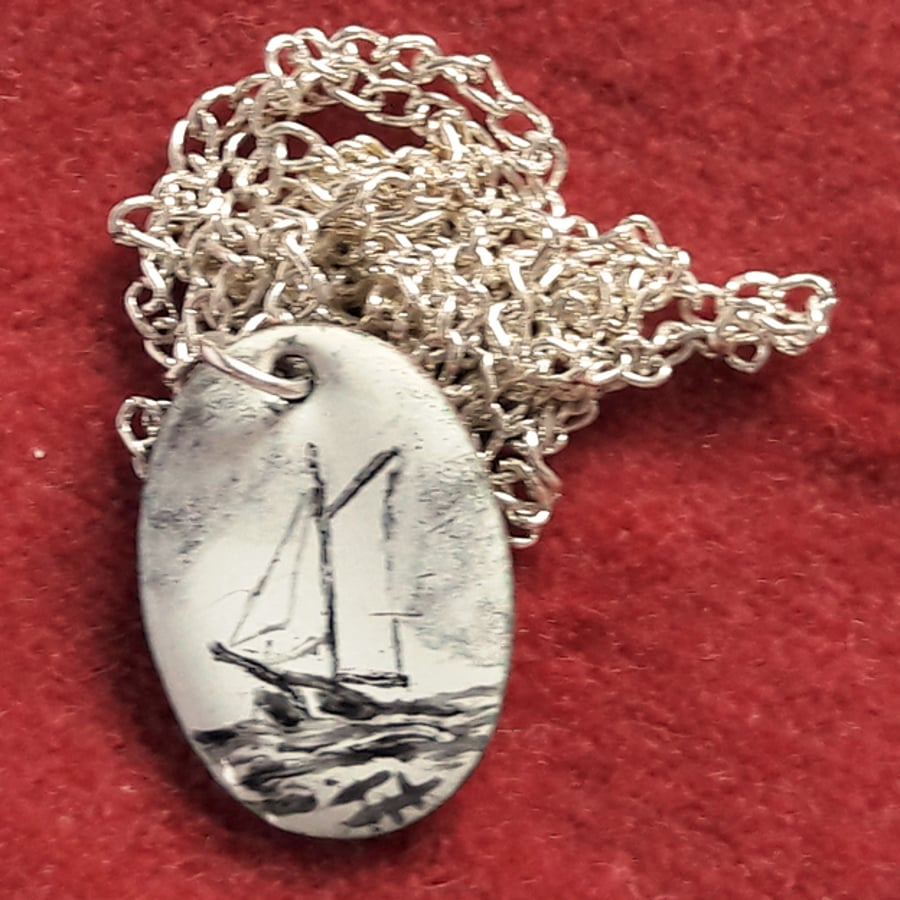 painted enamel - boat in black and white