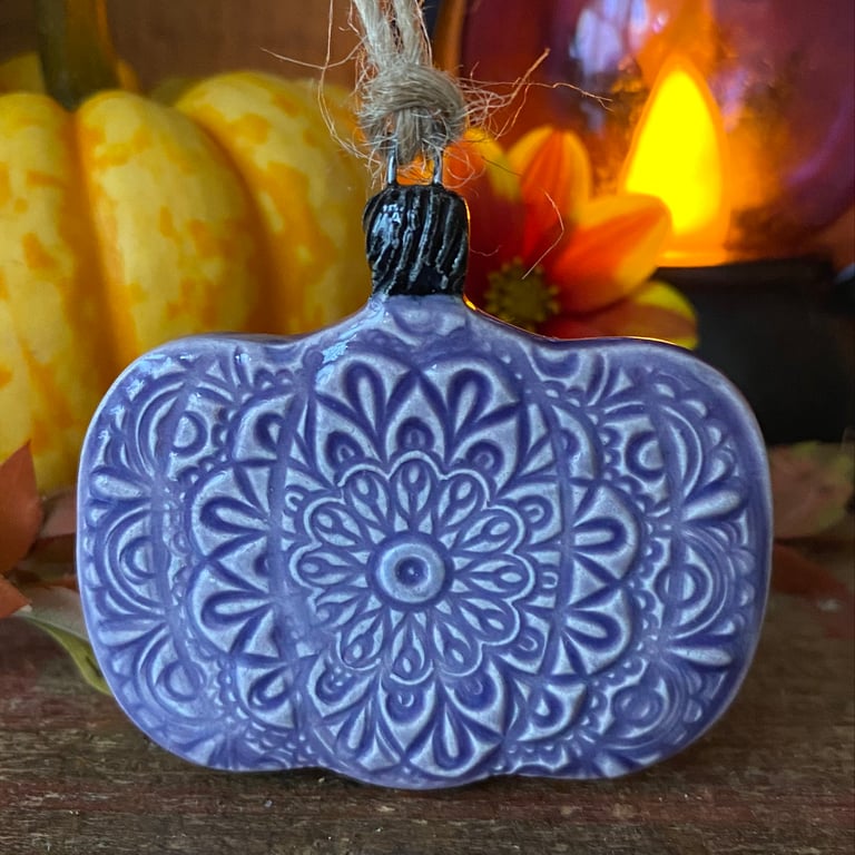 Small patterned pottery pumpkin decoration purple