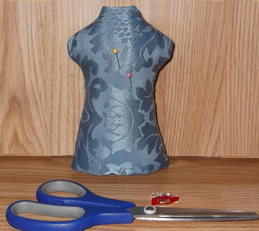  Pin cushion Fabric weight 7" Blue Mannequin Handmade One off