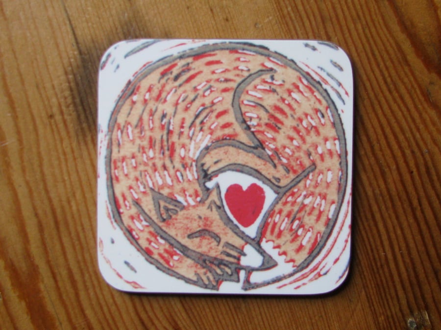 Red Fox Heart coaster