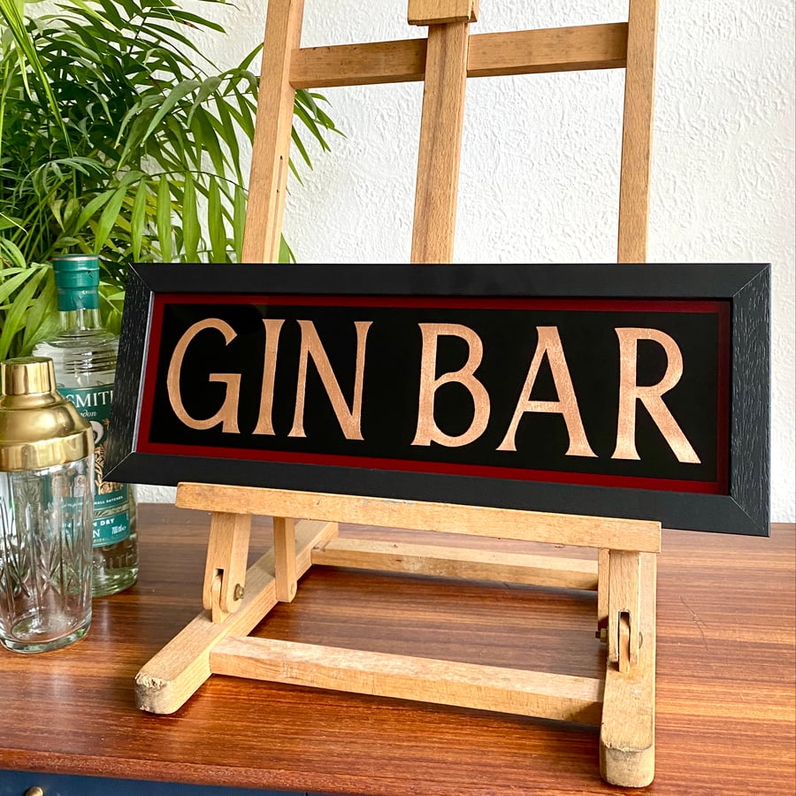 Vintage style Gin Bar Copper Leaf Glass Sign
