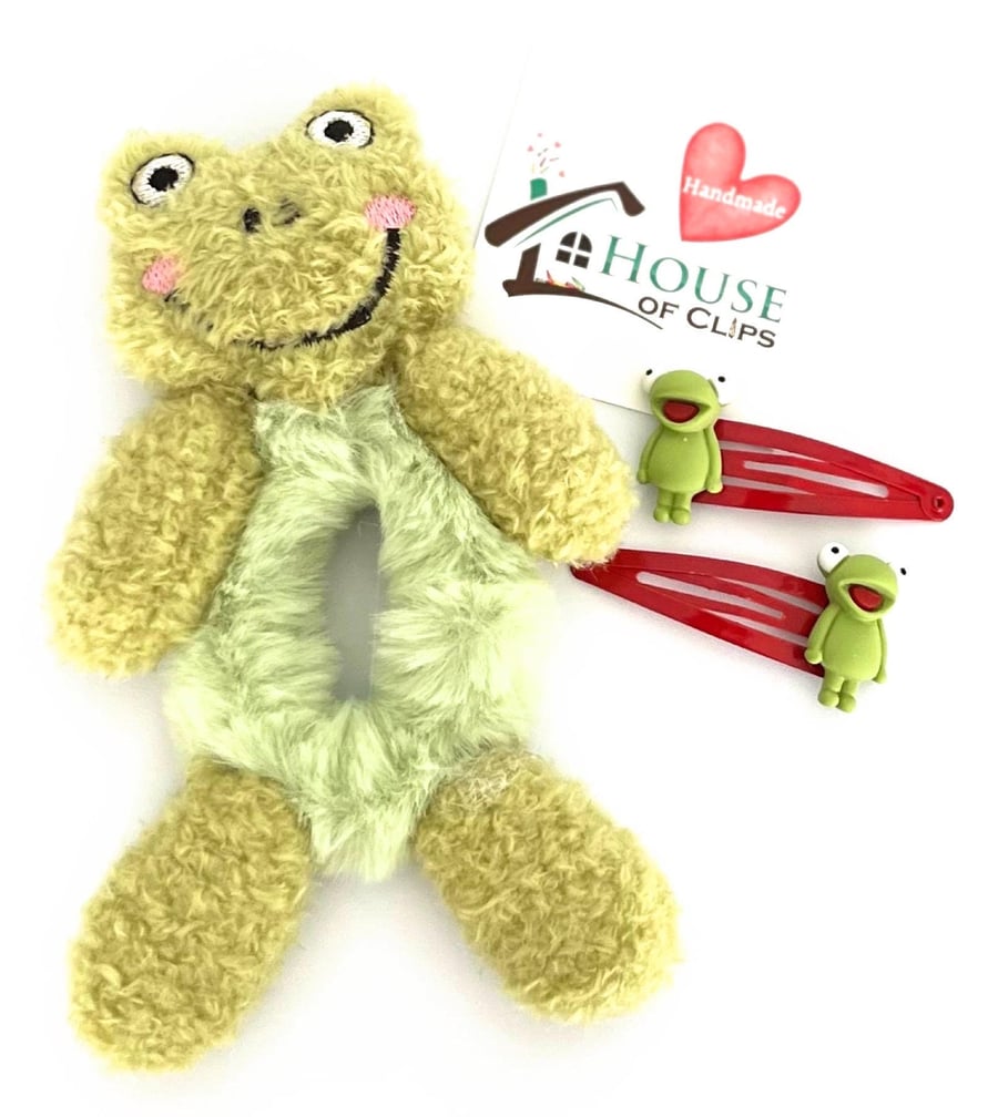 I Love You Frog Gift Set x2 - Frog Hair Clips - Frog Hair Band - Frog Hair Ties 