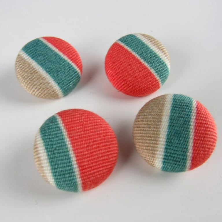 4 Small Handmade Red Stripe Fabric Buttons