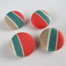 4 Small Handmade Red Stripe Fabric Buttons