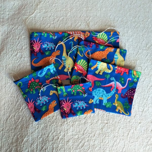 Pack of 5 Dinosaur Gift Bags, handmade