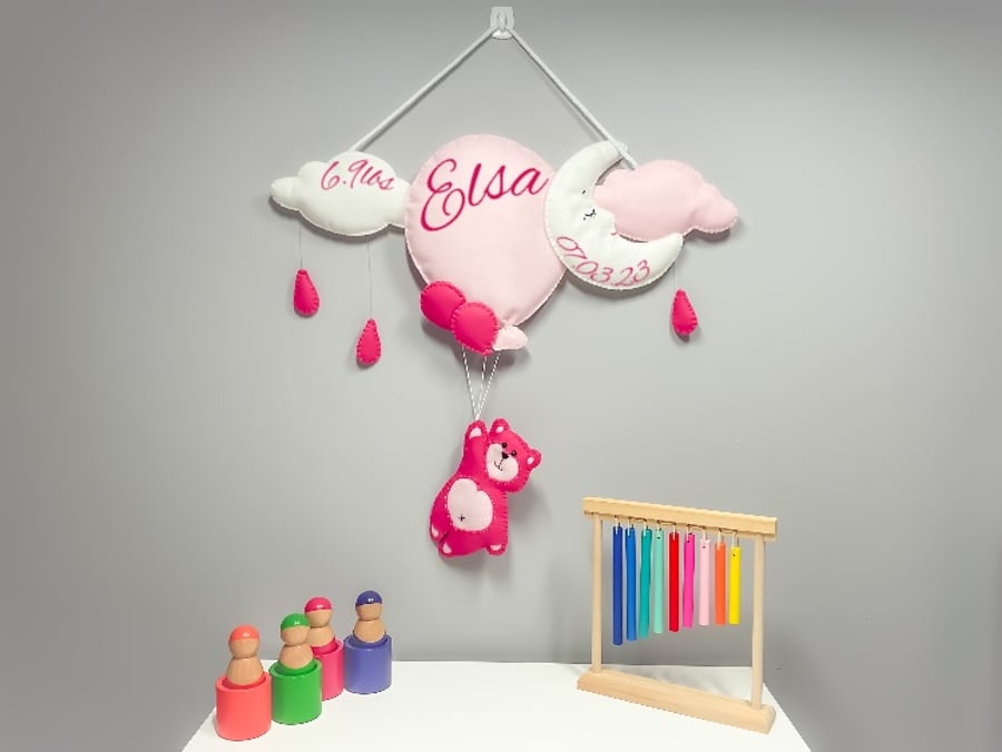 Pastel Pink Showers - Personalised felt nursery wall and door sign