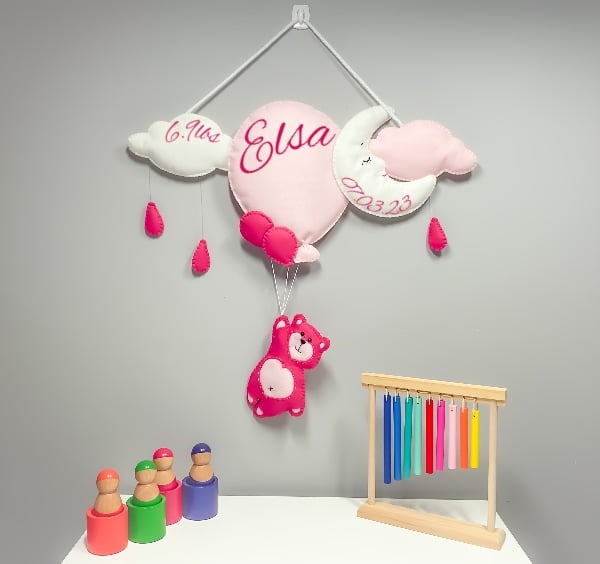 Pastel Pink Showers - Personalised felt nursery wall and door sign