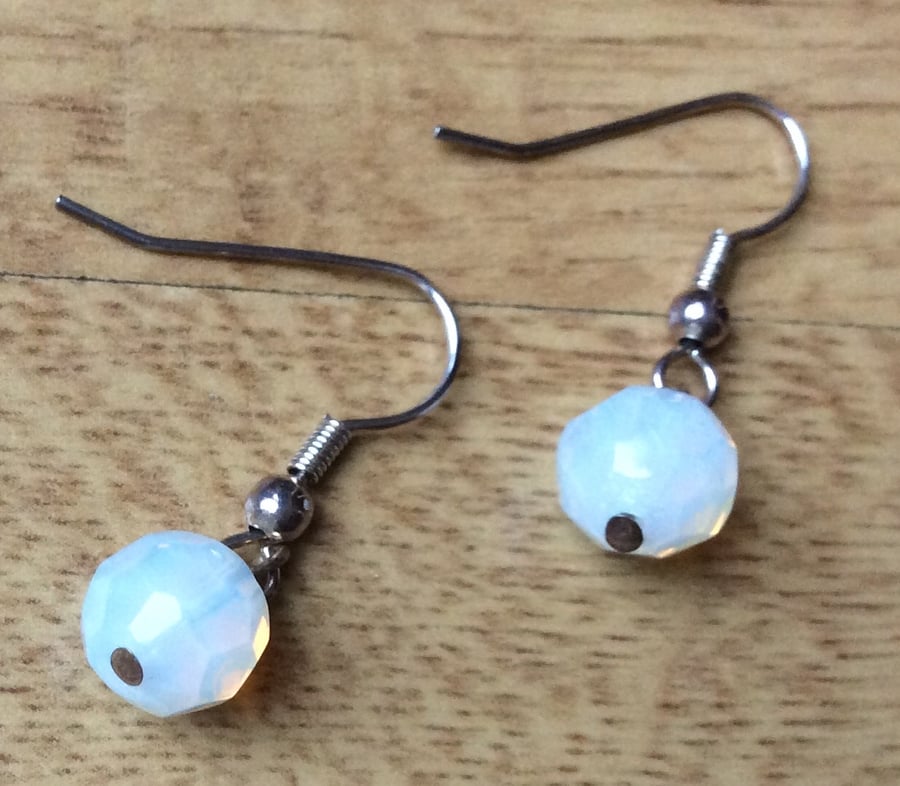 White Opaque Glass Bead Drop Earrings