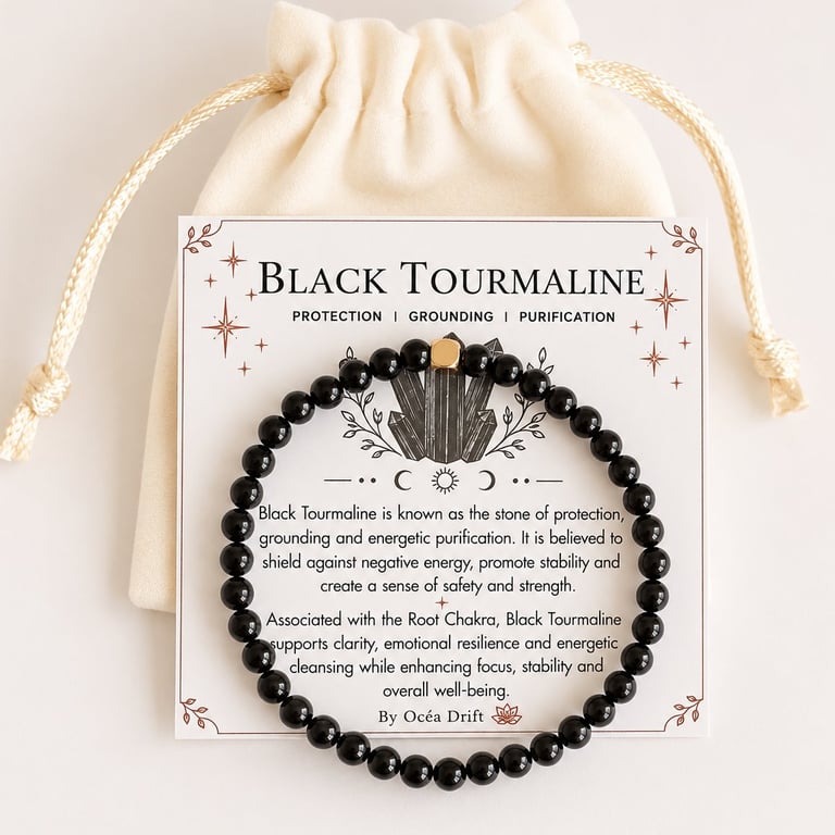 Black Tourmaline Bracelet & Crystal Card, Handmade Gift
