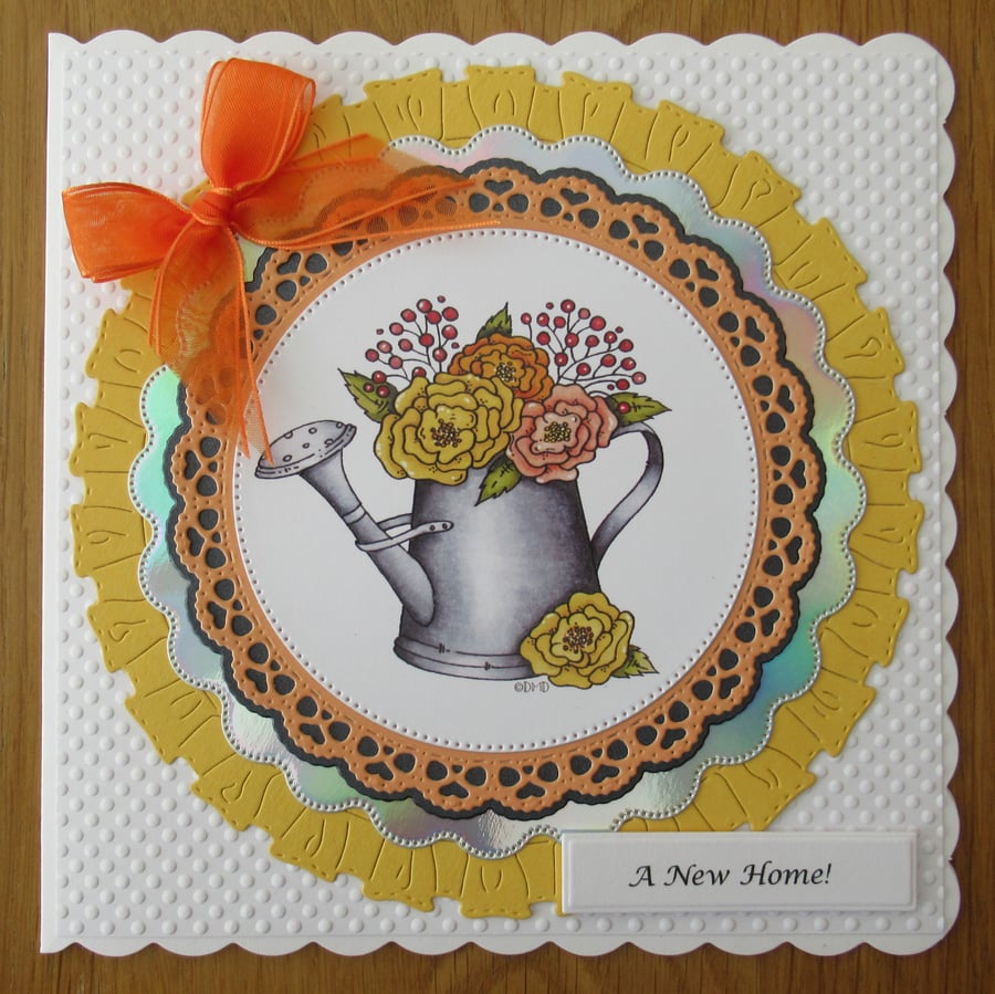 7x7" Flowers in a Watering Can - New Home Card