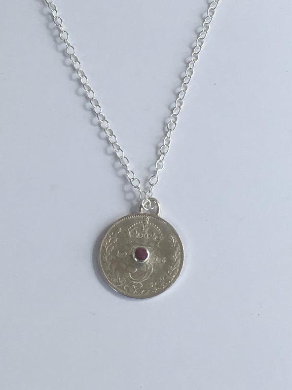 1915 Threepence pendant set with Ruby