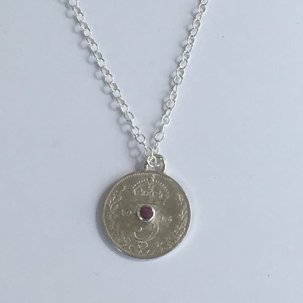 1915 Threepence pendant set with Ruby