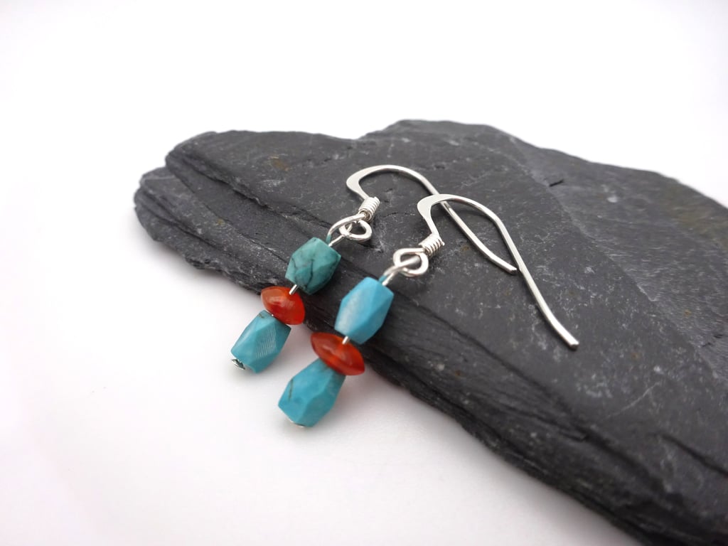 turquoise and carnelian gemstone earrings