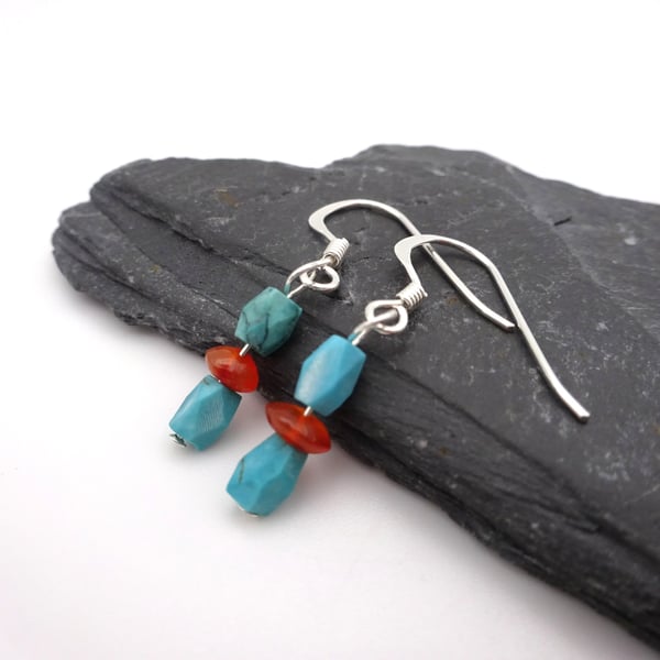 turquoise and carnelian gemstone earrings