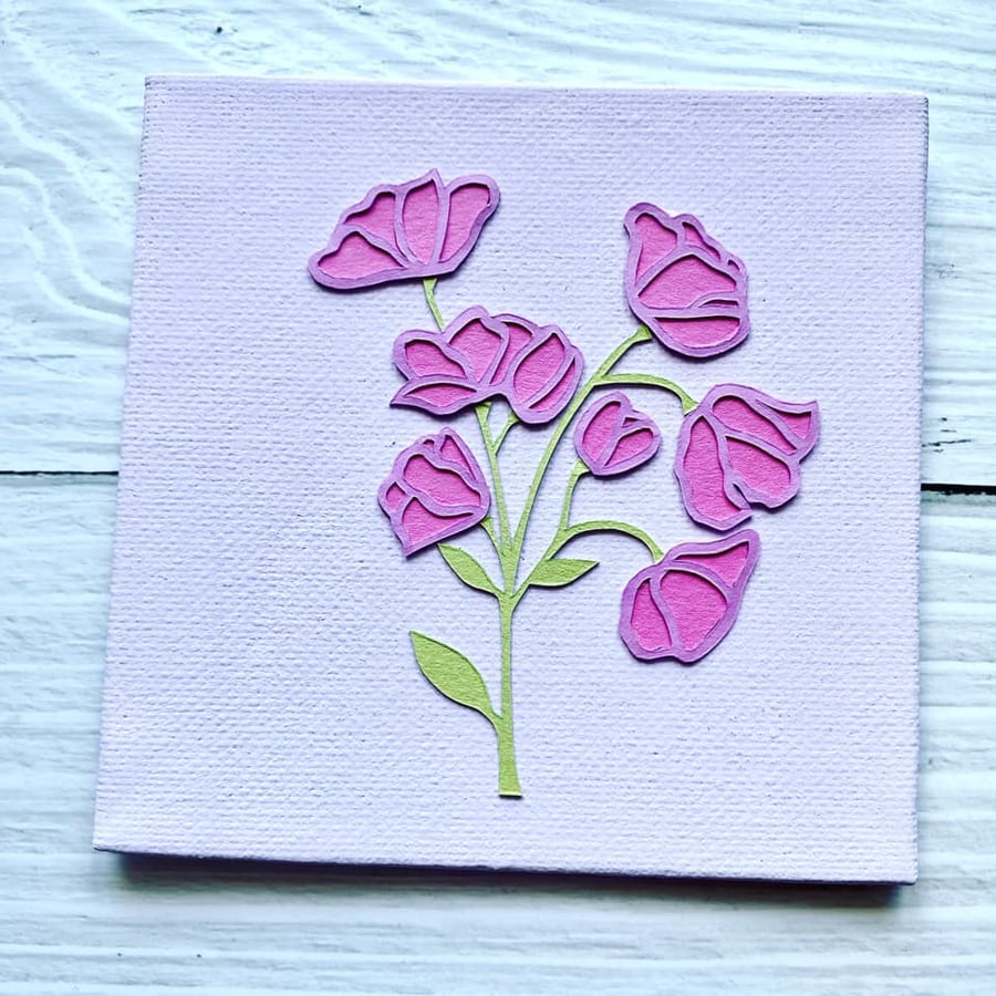 Mini 'Sweetpeas' Original Hand Cut Papercut on Canvas