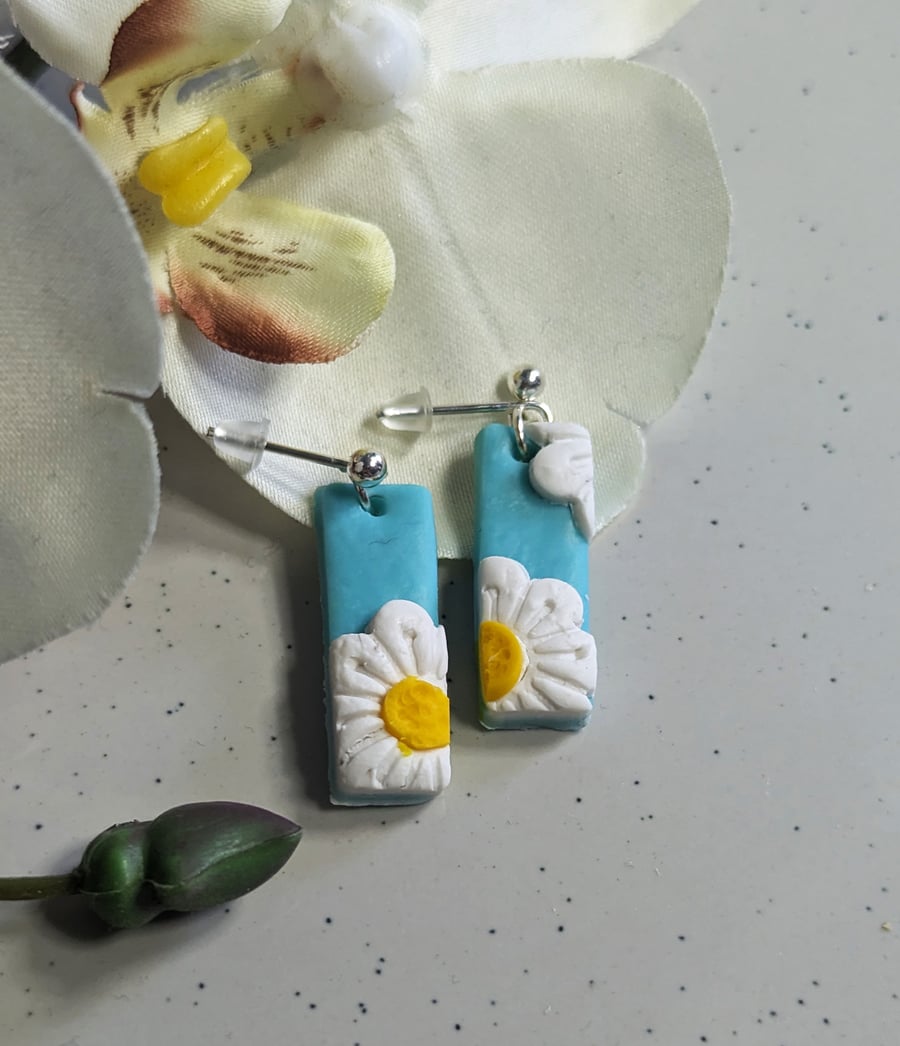 Floral Drop Abstract Earrings - Blue