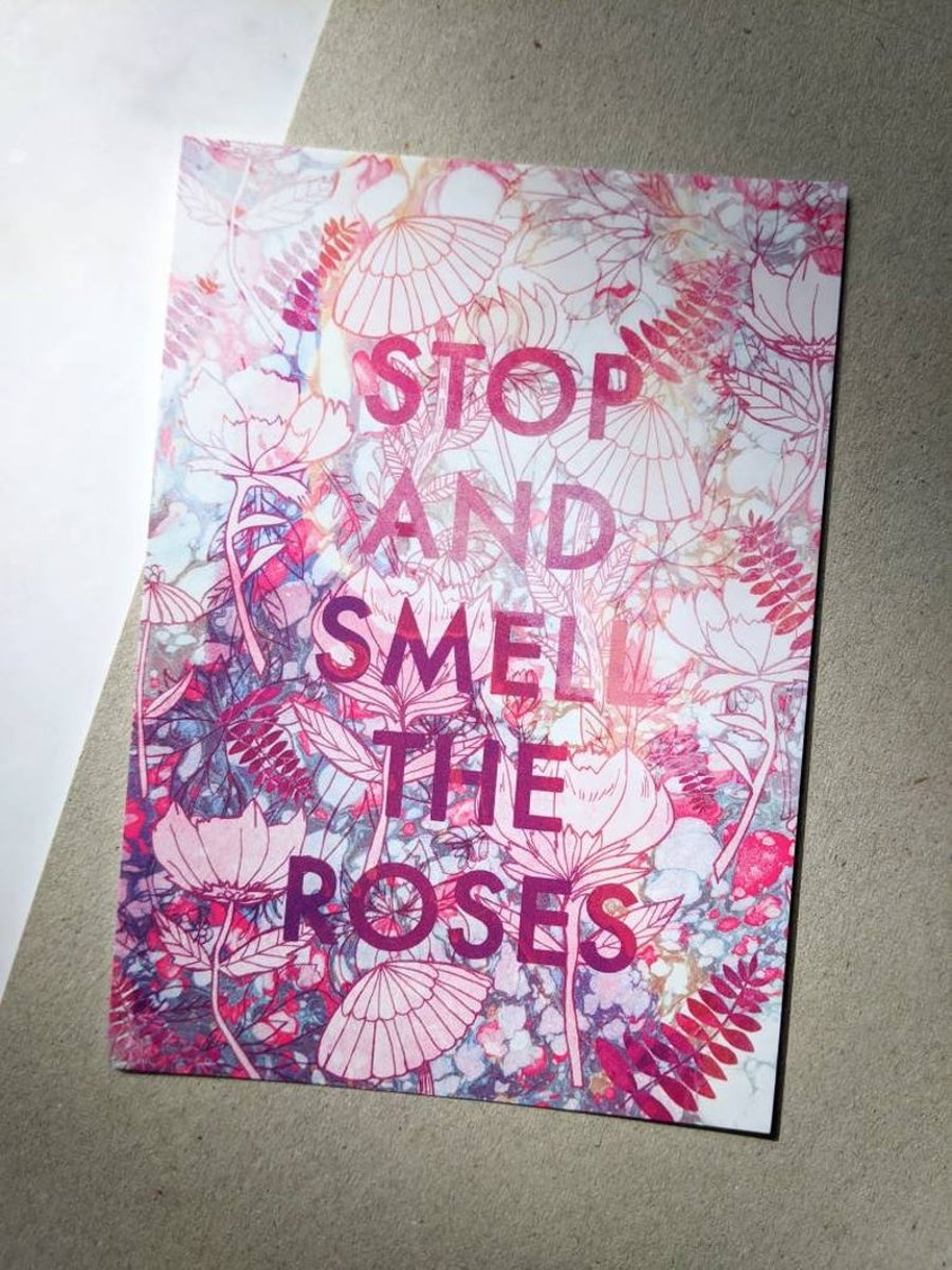Stop and Smell the Roses A6 Illustrated Postcard