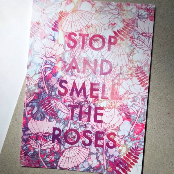 Stop and Smell the Roses A6 Illustrated Postcard